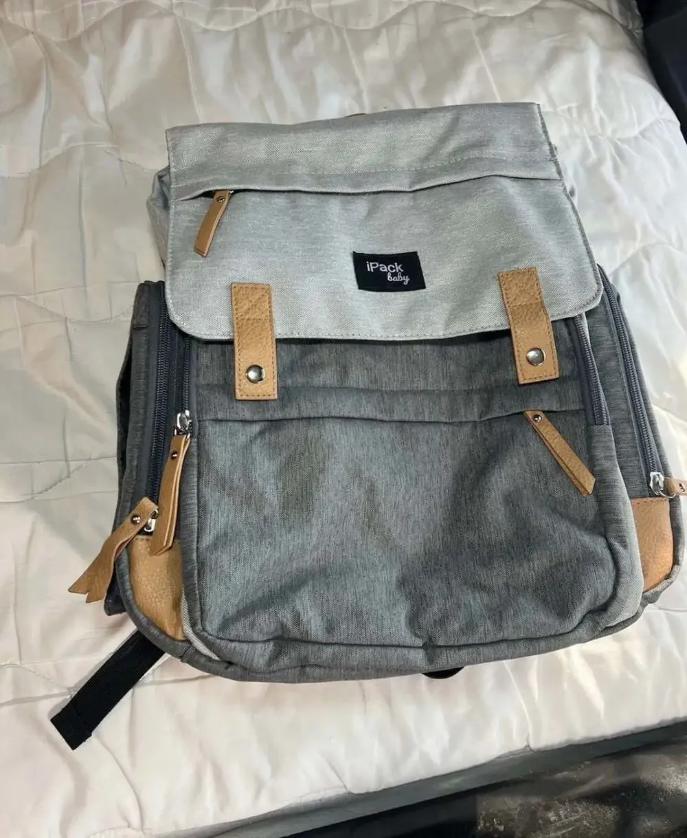 iPack Baby Diaper Bag Backpack Gray and Tan